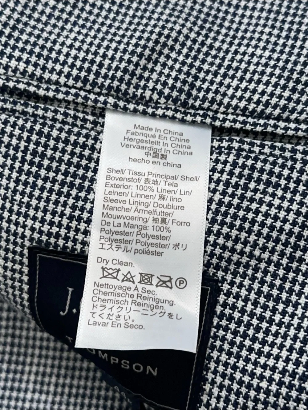 J.Crew Thompson Blazer Jacket Mens 44R Unconstructued Linen Houndstooth Gray NEW